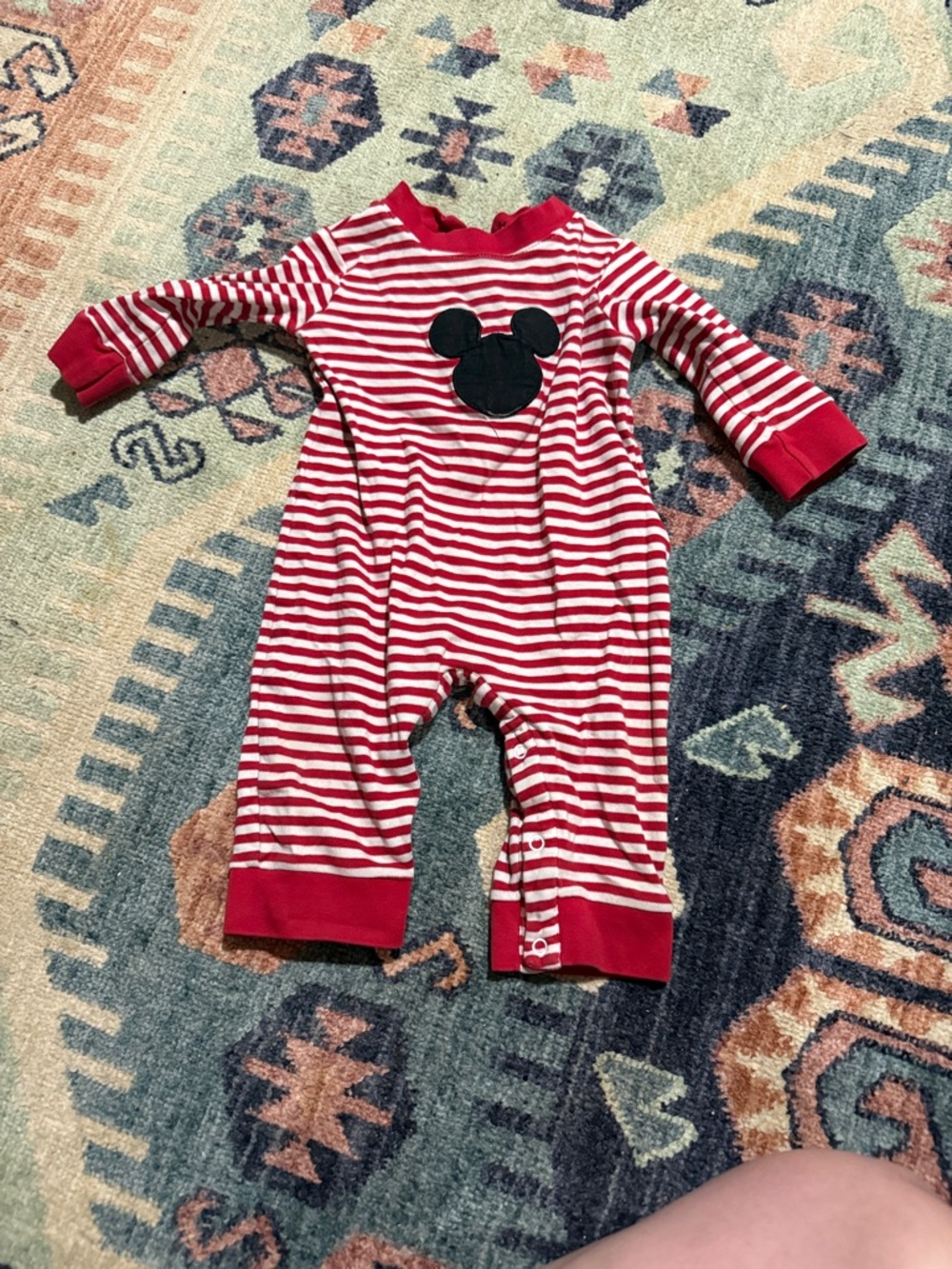 Red & White Striped Baby One-Piece with Black Mouse Patch